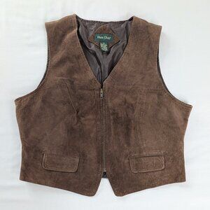 VTG Brown Suede Full Zip Satin Lined Western Front Pocket Vest